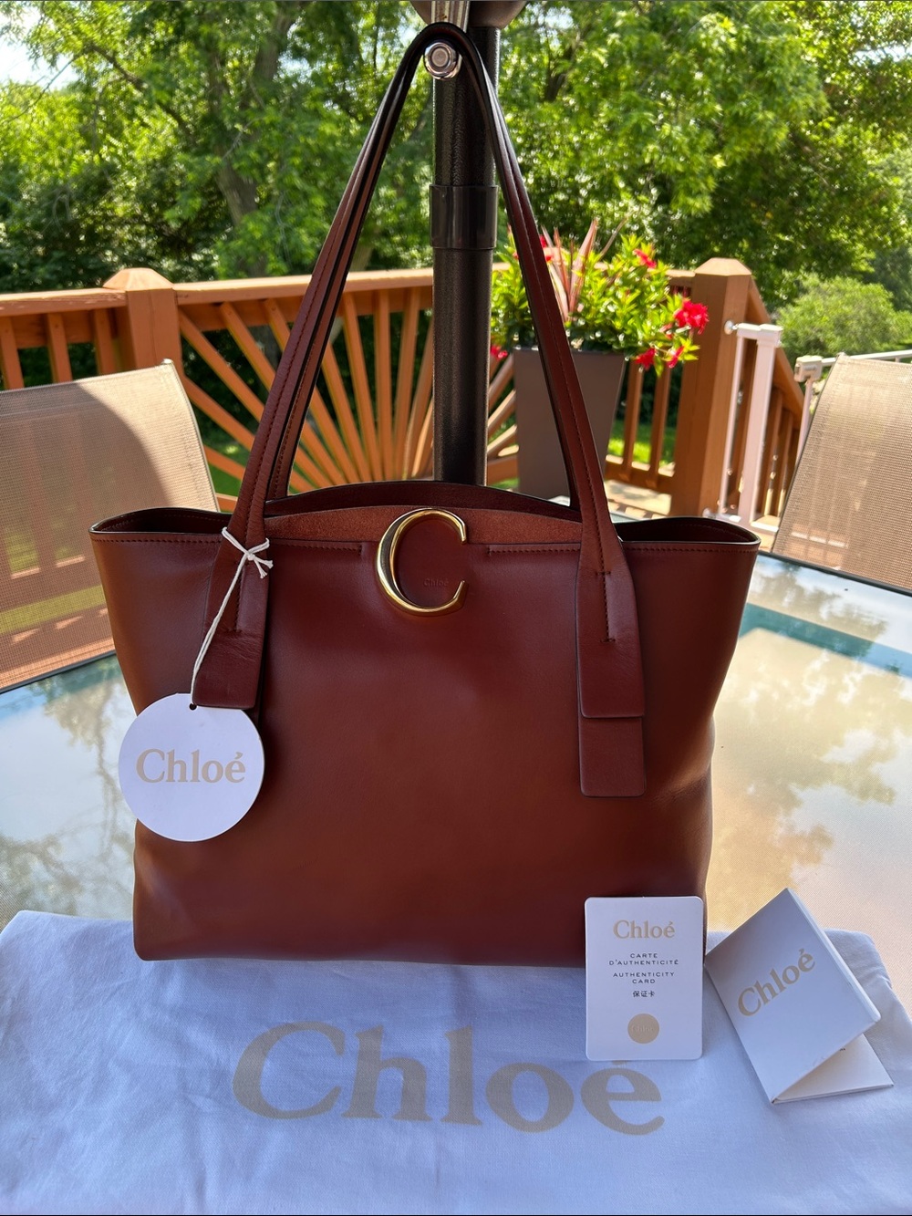 Chloé Brown Leather Tote with Gold 'C' Detail